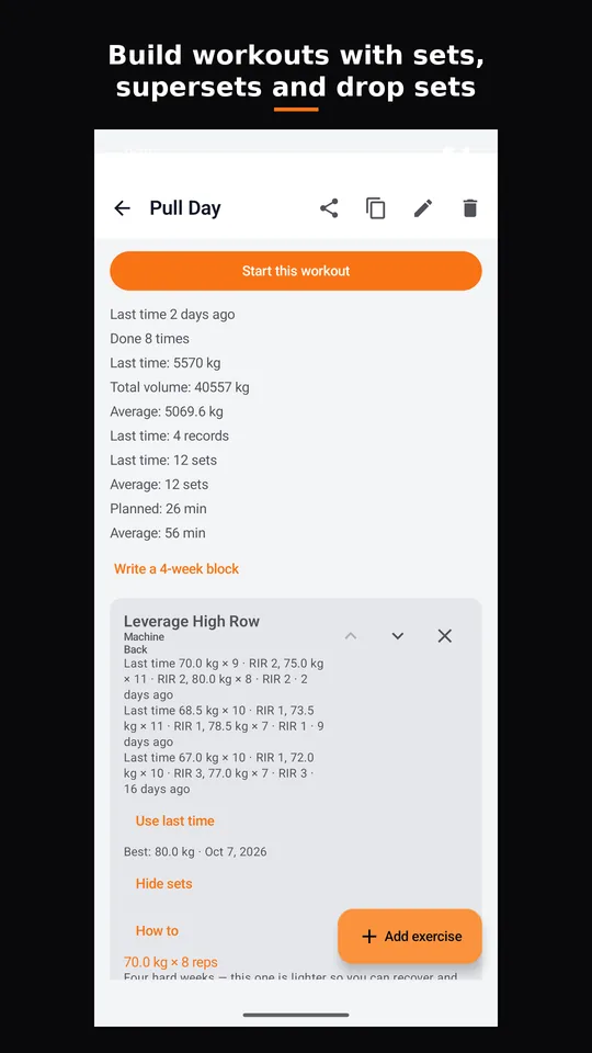 Workout builder screenshot